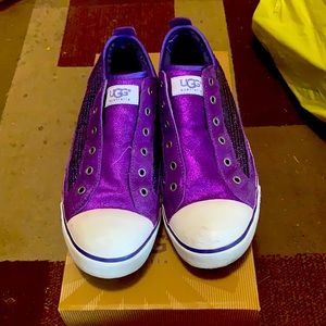Purple sequin fuzzy shoes